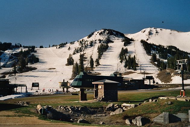 Schneebedeckter Hang mit Bäumen und Seilbahn